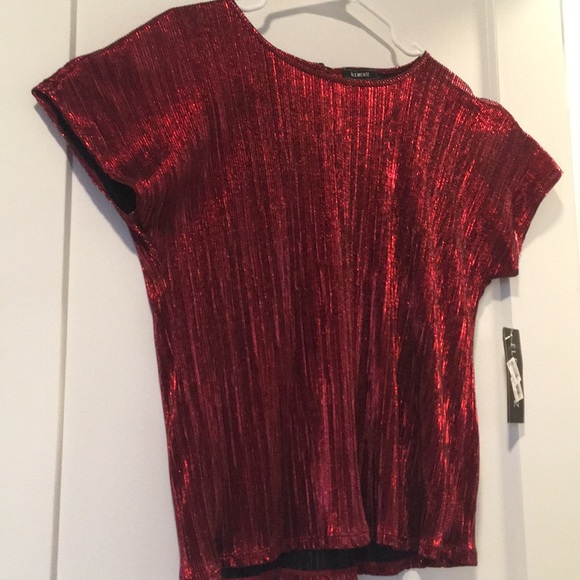 Elementz Tops - Metallic Ruby Red Top Short Sleeve Shirt NEW xmas